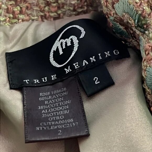 True Meaning Gold Embellished Beaded Fringed Embroidered Tweed Blazer.  Sz 2 - Picture 7 of 7